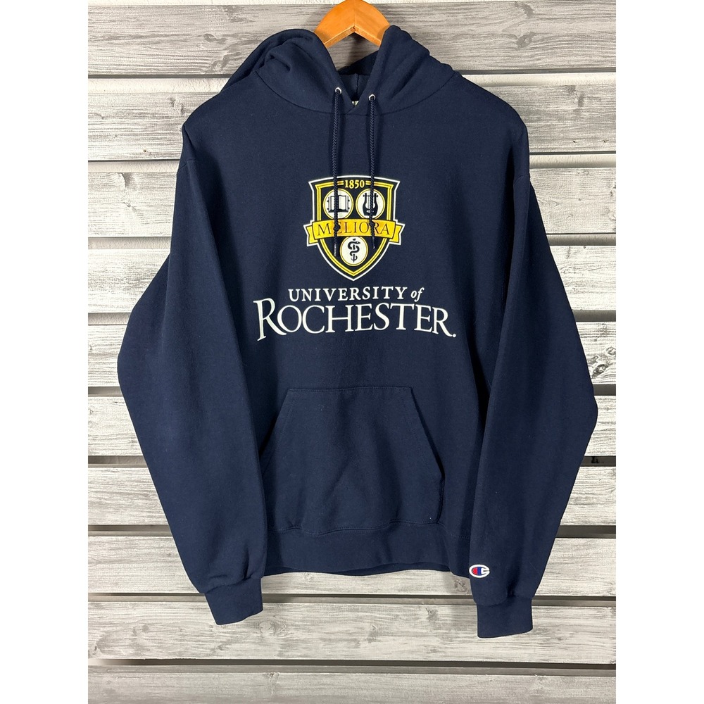 Champion University of Rochester Hoodie Navy Blue Mens Medium Vintage Y2K